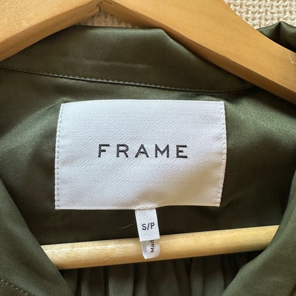 Frame 100% Silk Olive Long Sleeve Button Down Shirt Dress - Picture 2 of 4